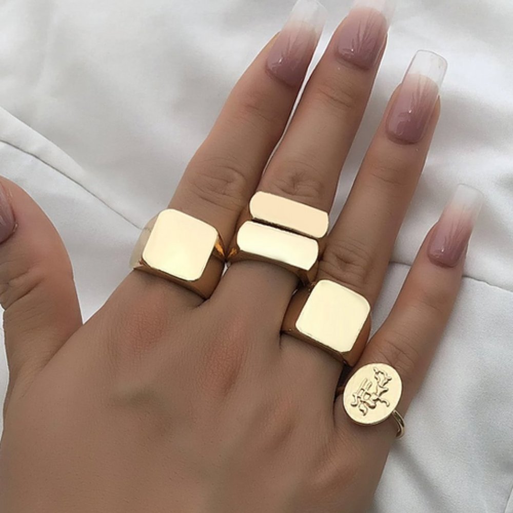 Modern Gold Mixed 5PC Ring Set Modern Gift Luxury Fun